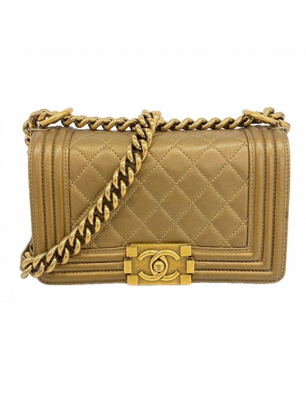 Chanel Shoulder Bag Boy Lambskin Brown Gold